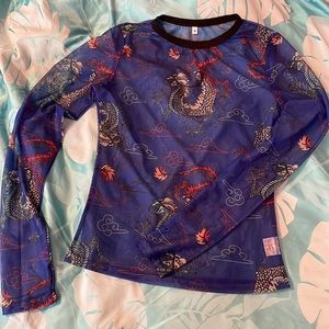 See thru dragon print long sleeve (BLUE)